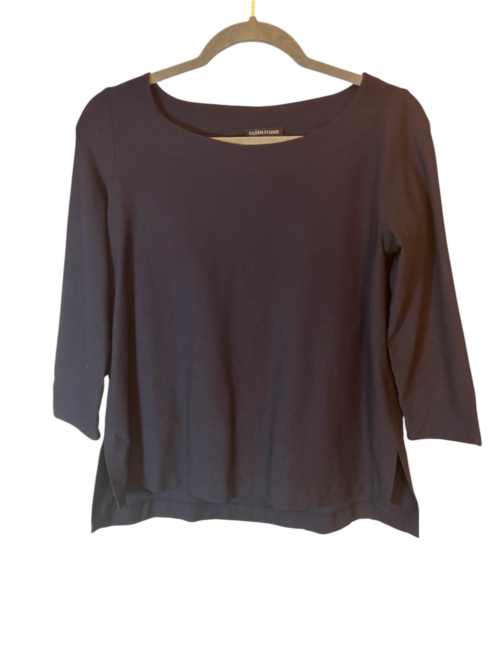 Eileen Fisher Navy Three-Quarter Sleeve Scoop Neck Top Size XS